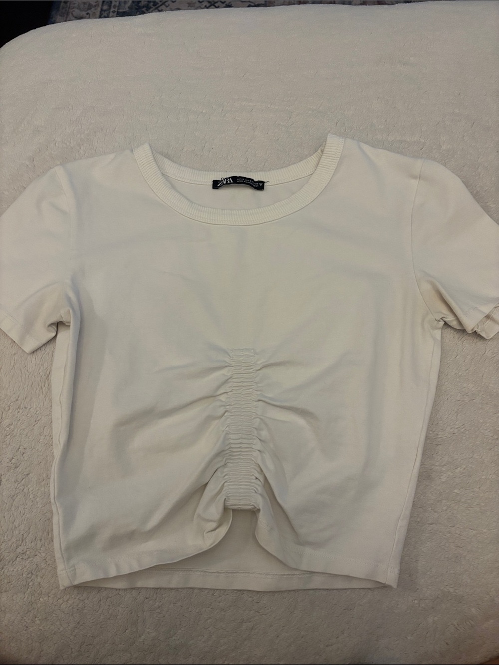 ZARA white Ruched Front Crop Top